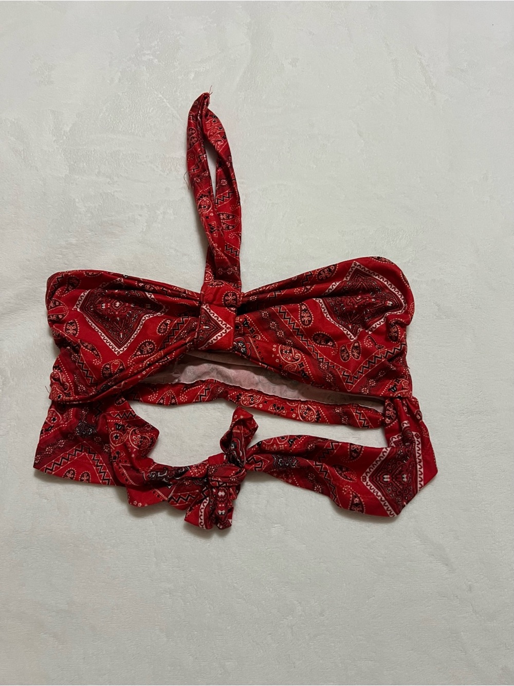 Almost Famous Red Bandana Print Crop Top with Tie Details